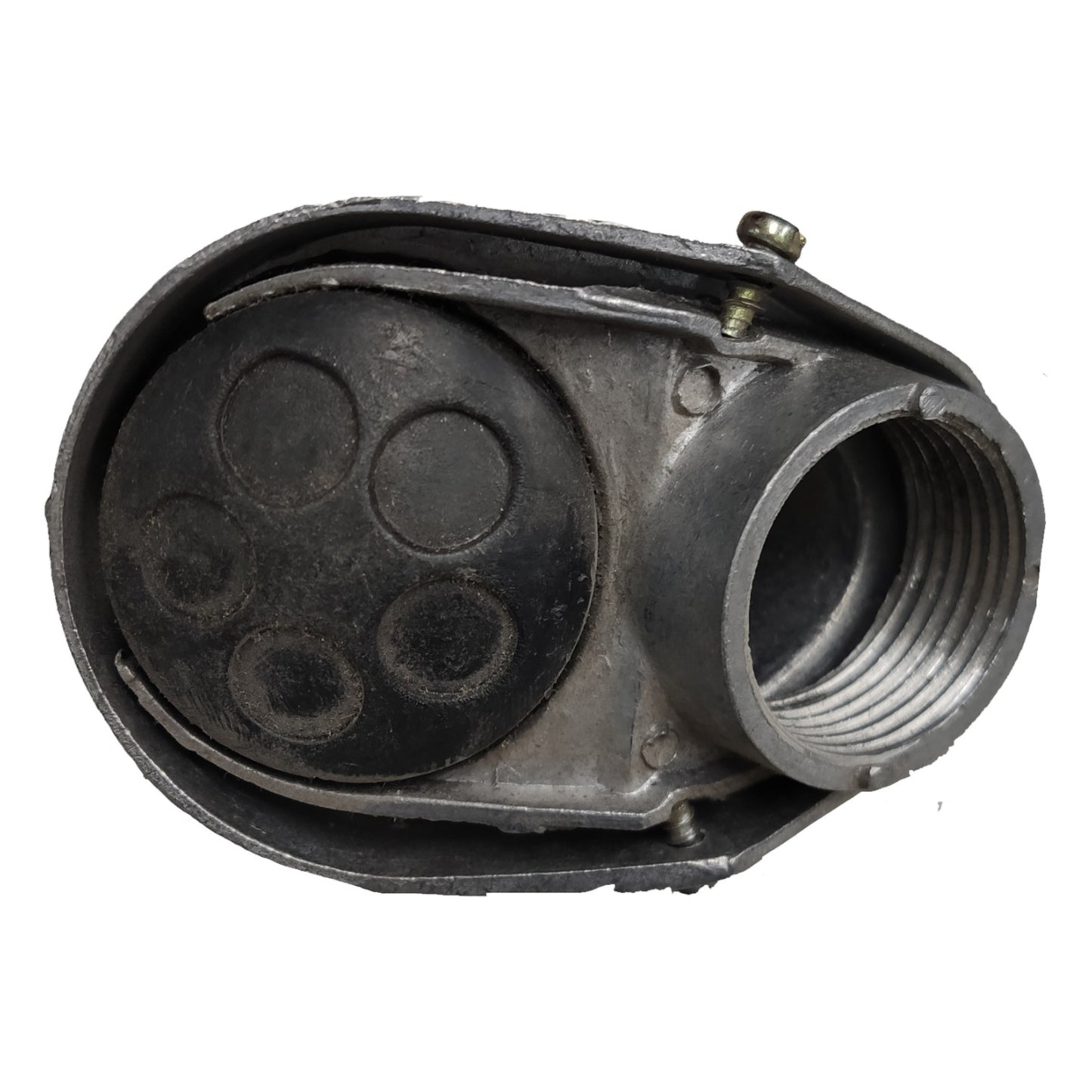 Black mechanical component on a white background