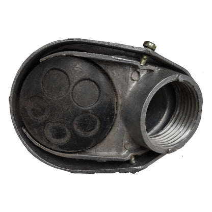 Black mechanical component on a white background