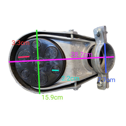 Measurement chart of a mechanical component with labeled dimensions on a white background