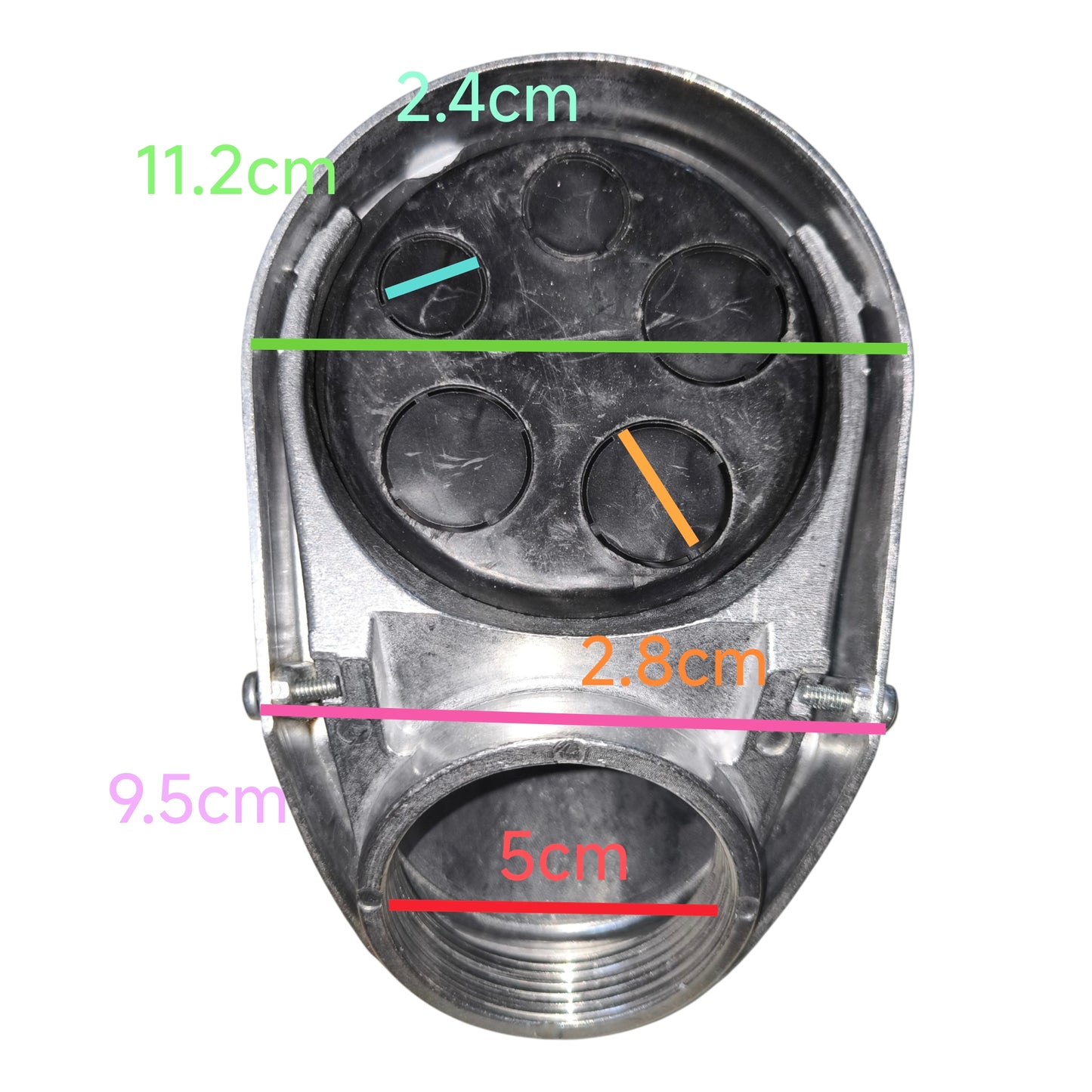 Measurement chart of a mechanical component with labeled dimensions on a white background