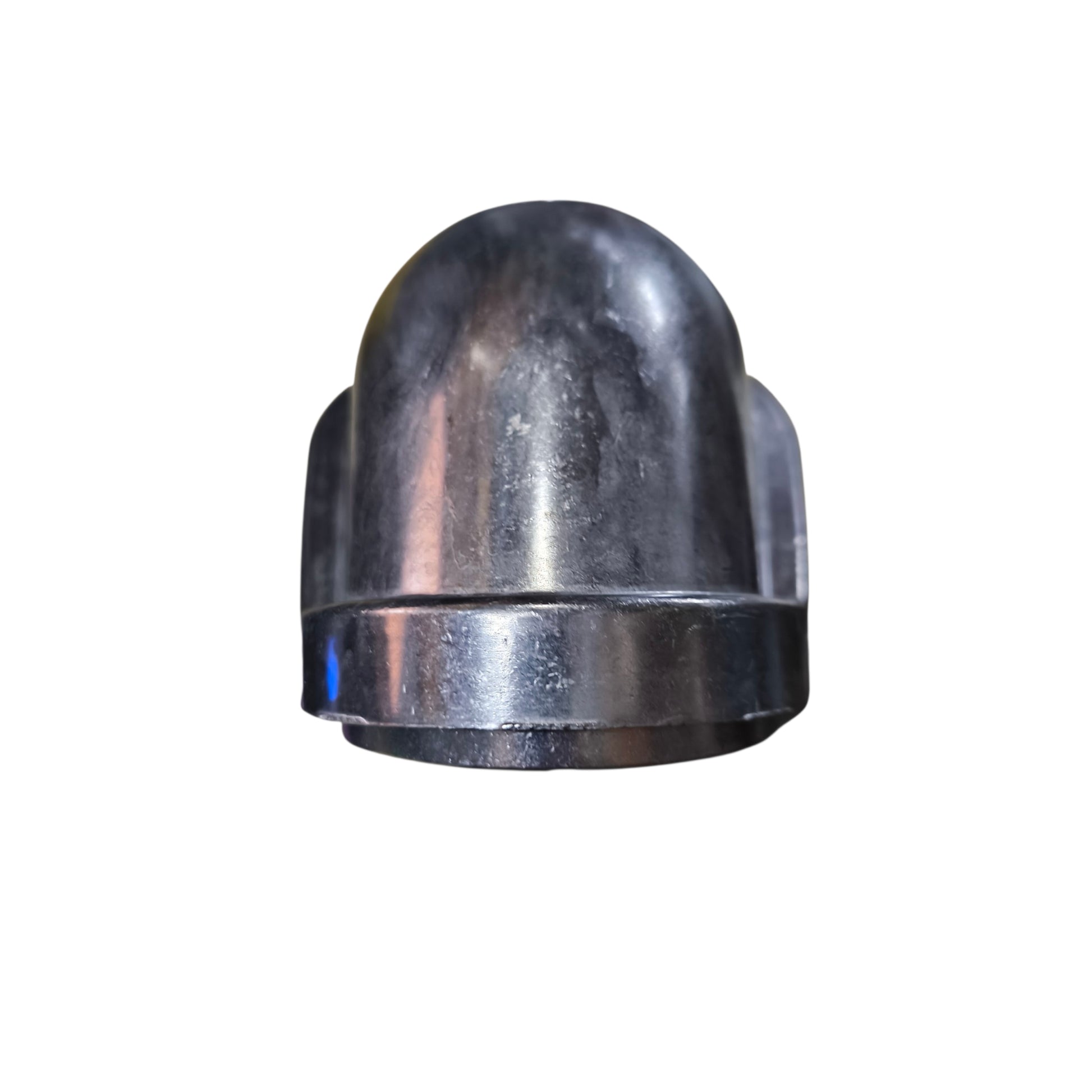 Metallic elbow pipe fitting on a white background
