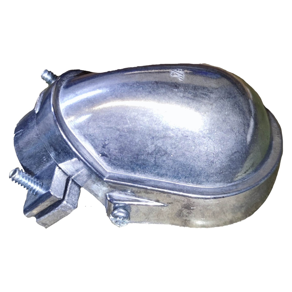 Metallic object with a reflective surface on a white background