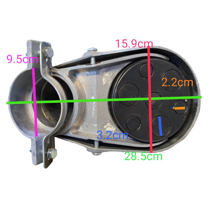 Measurement chart of a mechanical component with labeled dimensions on a white background