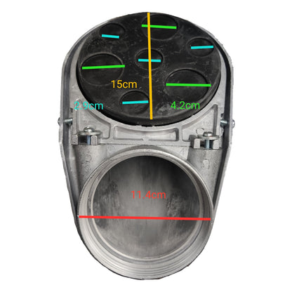 Measurement details of a mechanical component on a white background
