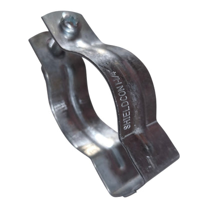 A metal pipe clamp with a wing nut, featuring the text 'SHELDON CONY LAY' stamped on the side, shown on a plain white background.