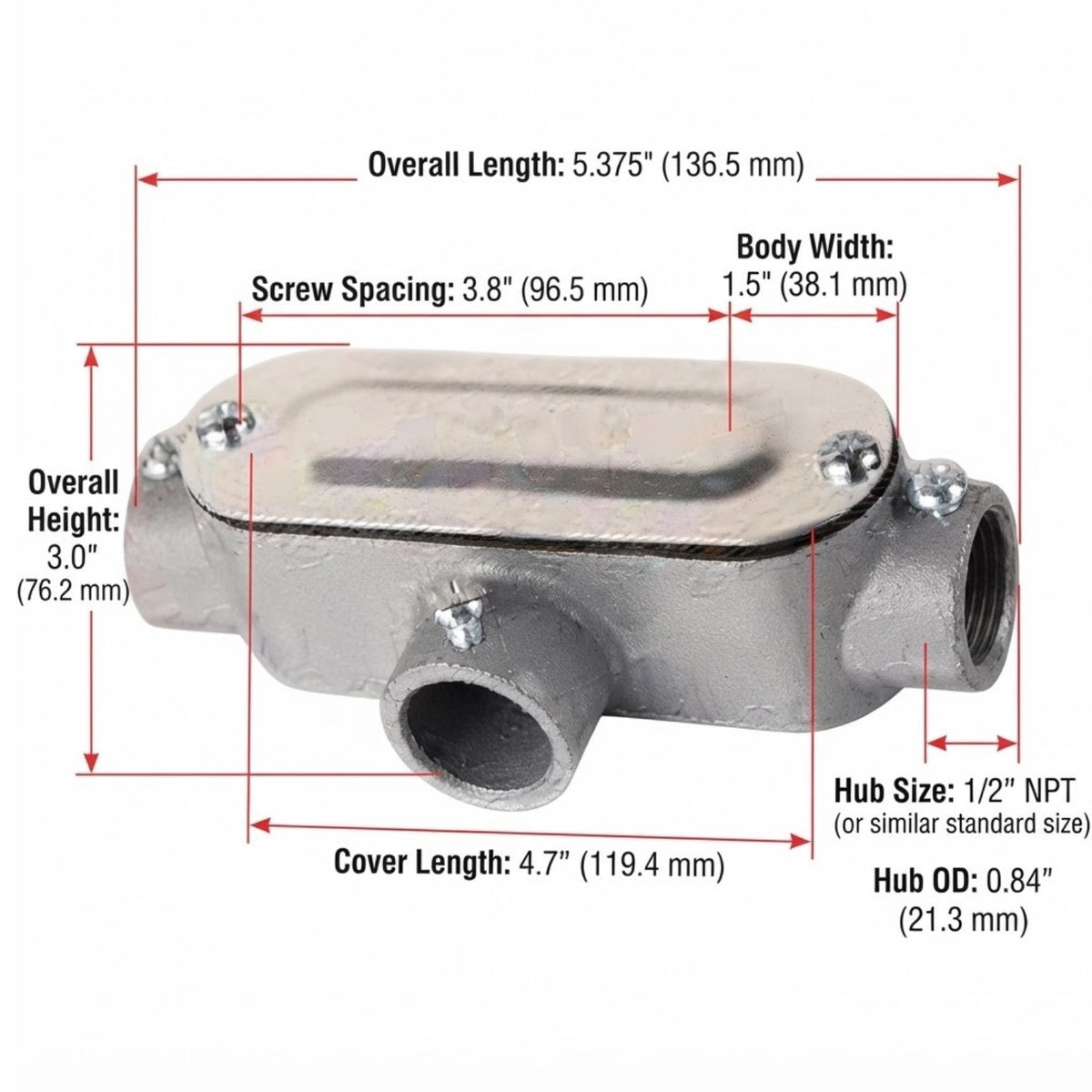 Shieldcon 2 Inches Threaded Conduit Body Tee Powder Coated Aluminum SMCBT2