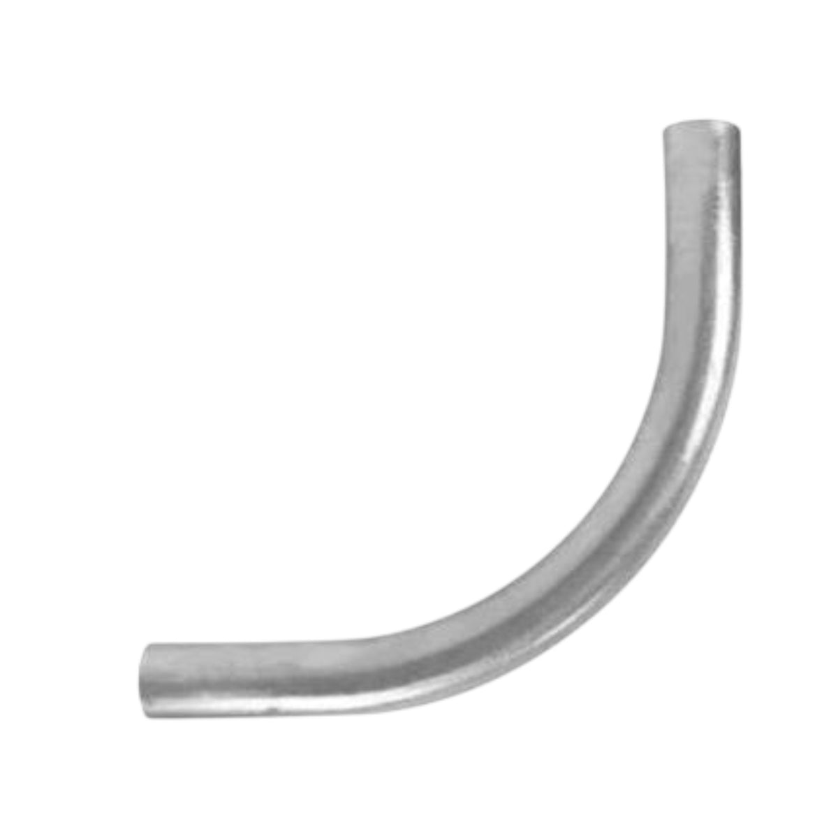 A curved metal pipe elbow with a brushed silver finish, shown against a plain white background.