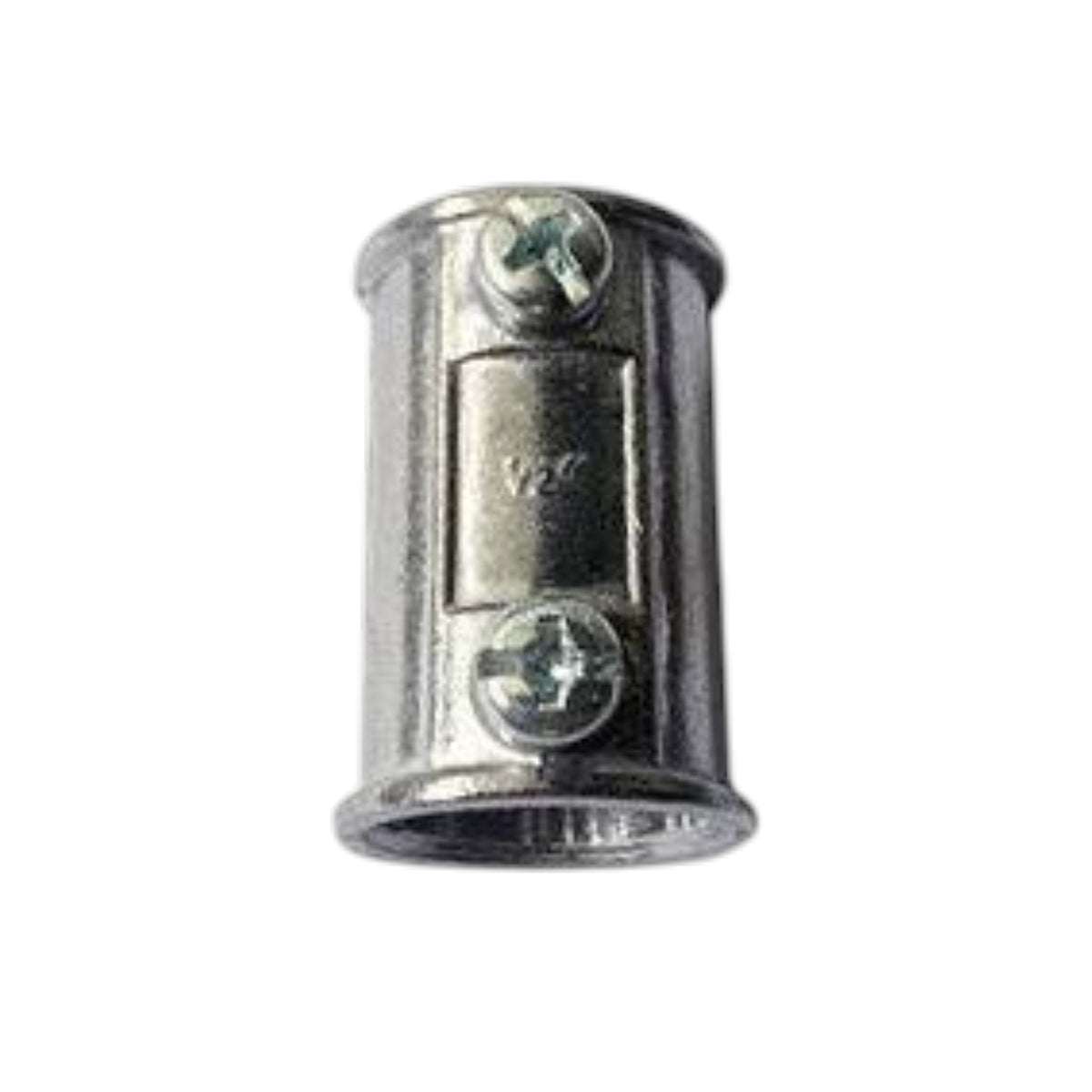 A small cylindrical metal hardware component with two visible screws and a rectangular center plate, shown on a plain white background.