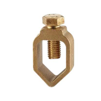 A brass hex head bolt with a hexagonal head and a threaded shank, shown on a plain white background.