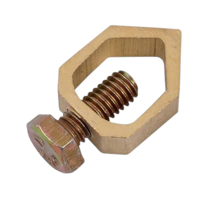 A hexagonal metal clamp or bracket with a threaded screw and a hexagonal bolt head, shown on a plain white background.