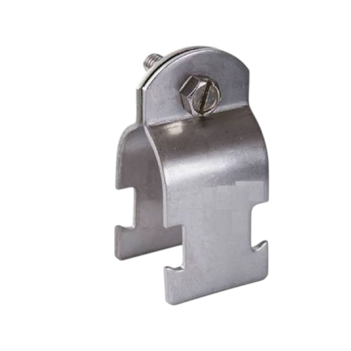 A silver metal mounting bracket with a hex screw fastener, shown on a plain white background.