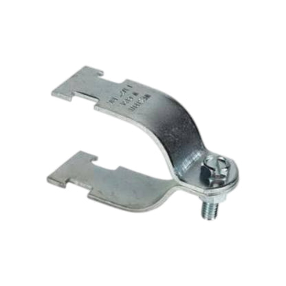 A galvanized steel mounting bracket with a threaded bolt and nut, shown on a plain white background.