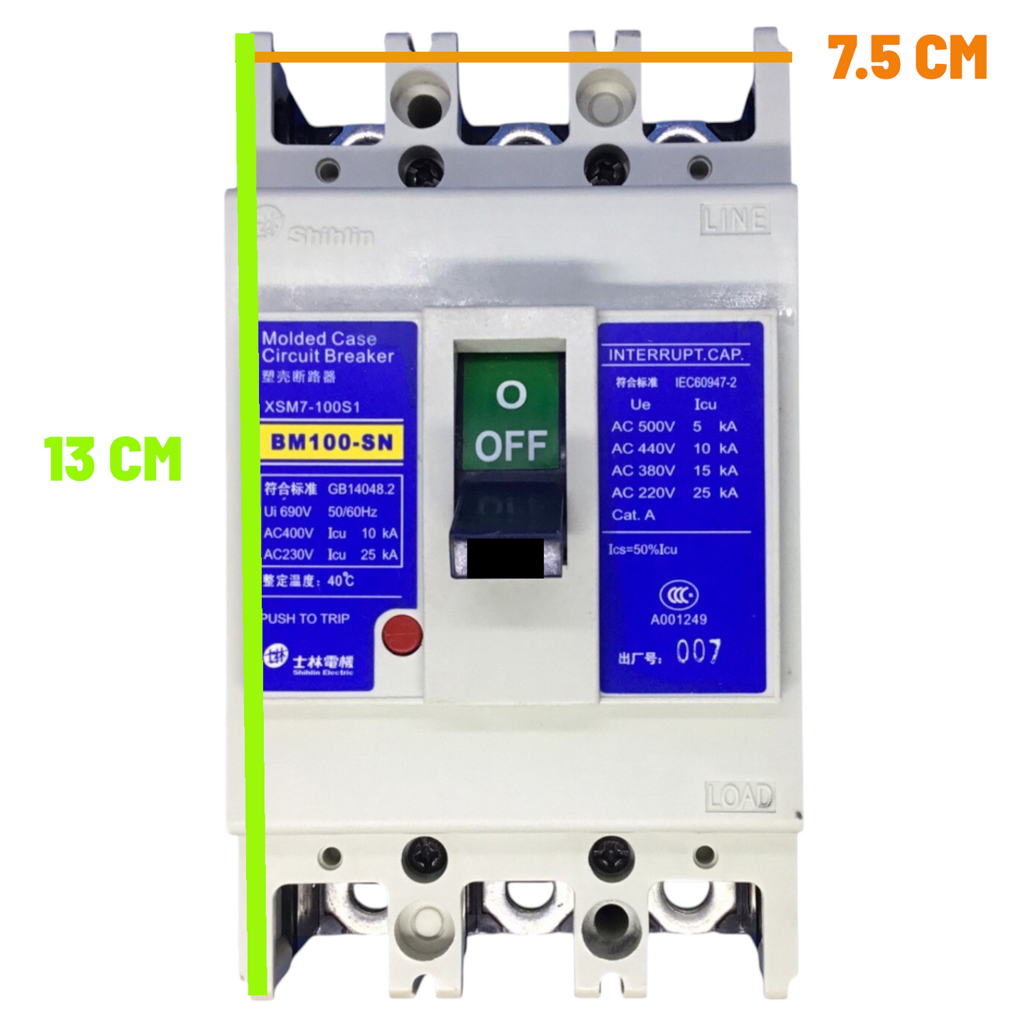 Shihlin 100A 3P Molded Case Circuit Breaker 25 KAIC 220V MCCB BM100SN3P100A