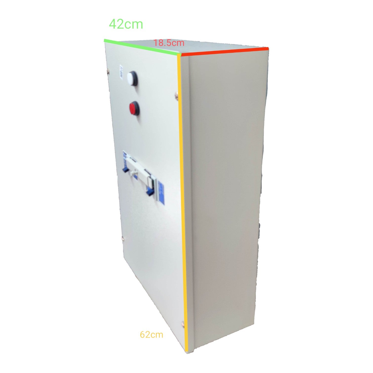 Rectangular metal box with dimensions labeled on a white background