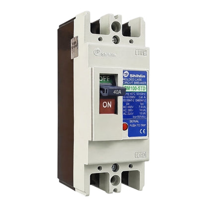 Shihlin BM100-STD 40A molded circuit breaker with a white front, brown side, and blue label, shown on a white background.