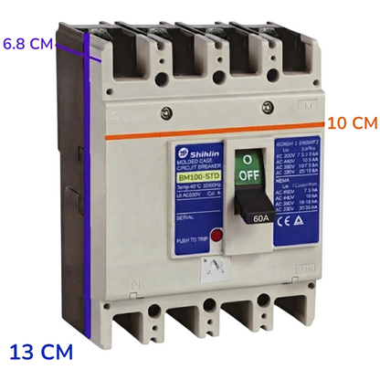 Shihlin 60A 4P Molded Case Circuit Breaker 50 KAIC 220V MCCB BM100STD4P60A