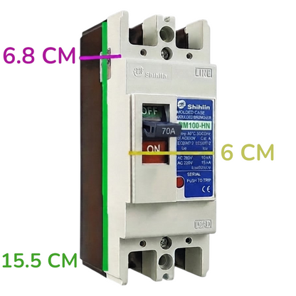 Shihlin BM100-HN molded electric contactor shown on a white background with dimension labels indicating 6.8 cm, 6 cm, and 15.