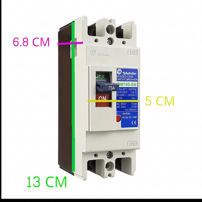 Shihlin 75A 2P Molded Case Circuit Breaker 25 KAIC 220V MCCB BM100SN2P75A