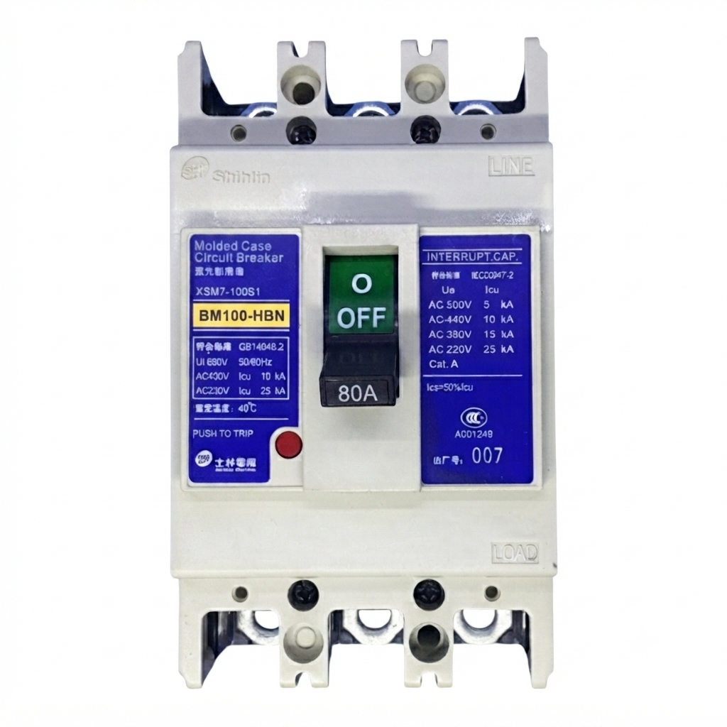 Shihlin 80A 3P Molded Case Circuit Breaker 85 KAIC 220V MCCB BM100HBN3P80A 
