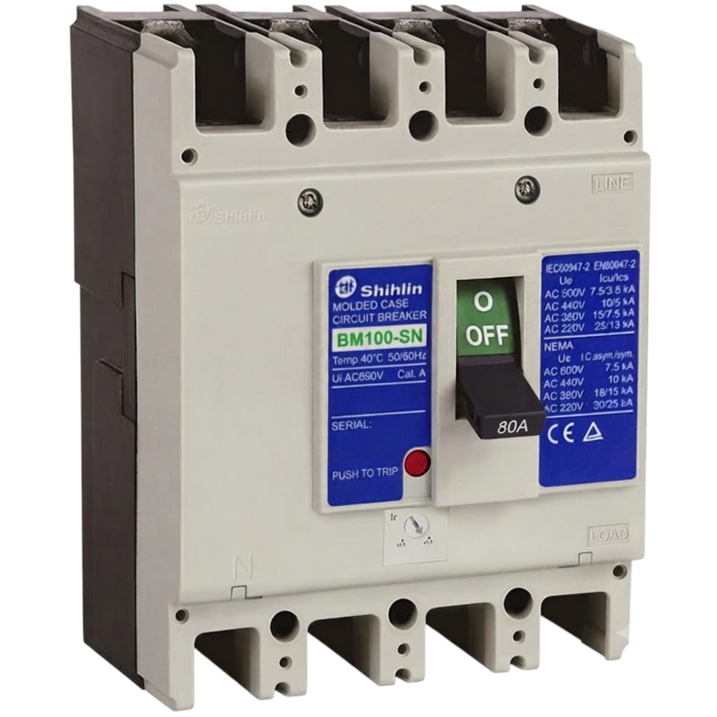 Shihlin 80A 4P Molded Case Circuit Breaker 25 KAIC 220V MCCB BM100SN4P80A