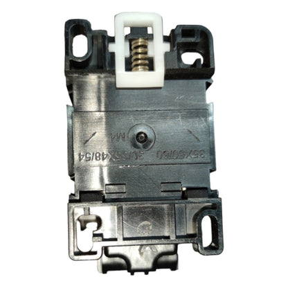 Mechanical component with metal and plastic parts on a white background