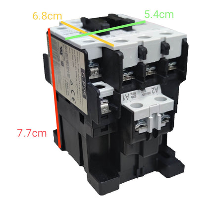 Electrical contactor with dimensions labeled on a white background