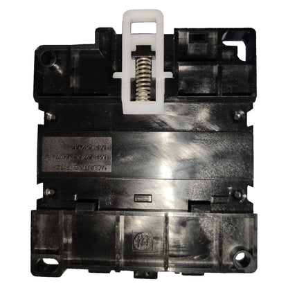 Mechanical component with metallic finish and plastic parts on a white background