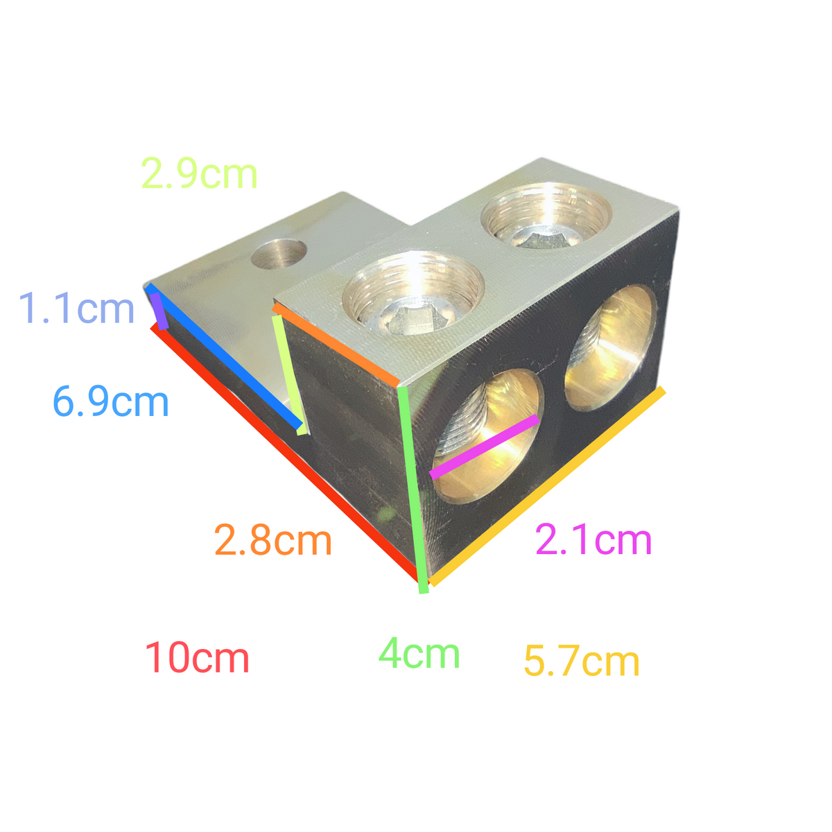 Metal block with dimensions labeled on a white background