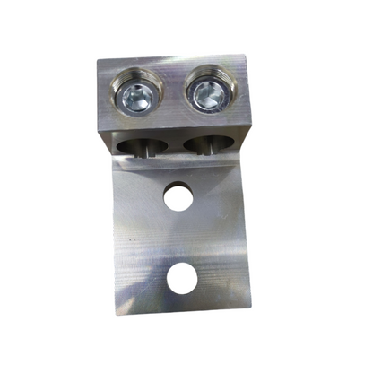 Metal bracket with two holes on a white background
