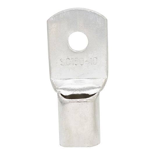 Metal terminal with a hole on a white background