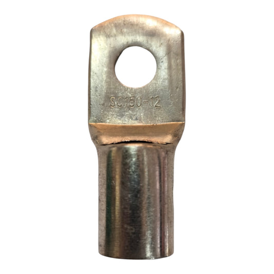 Metal terminal with a hole on a white background