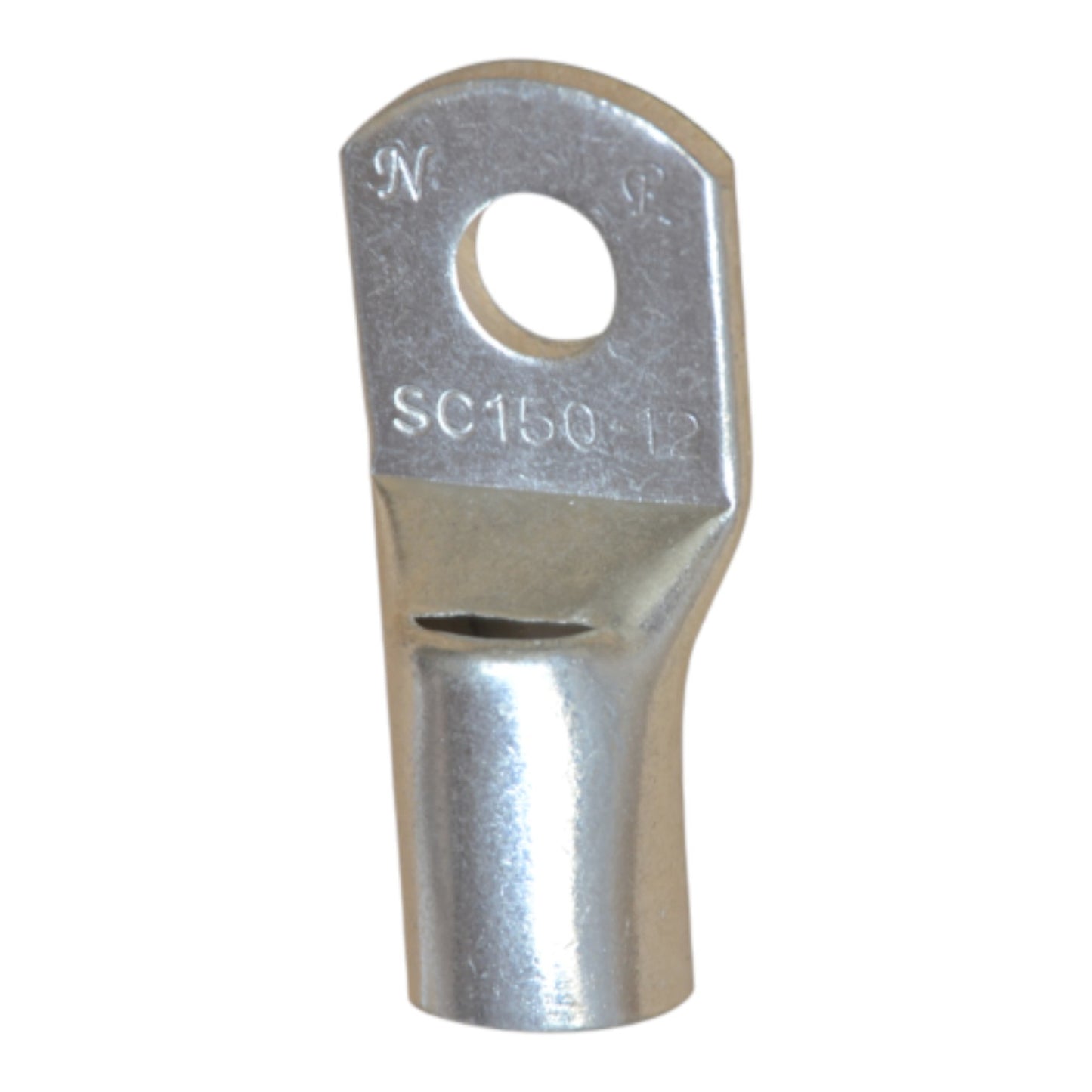 Metal terminal with 'N' marking and 'SC150-12' text on a white background