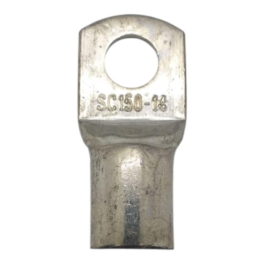 Metal terminal with 'SC150-14' marking on a white background