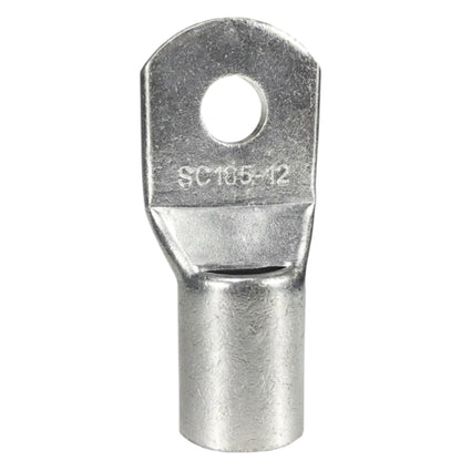 Metal terminal with a hole and cutout on a white background