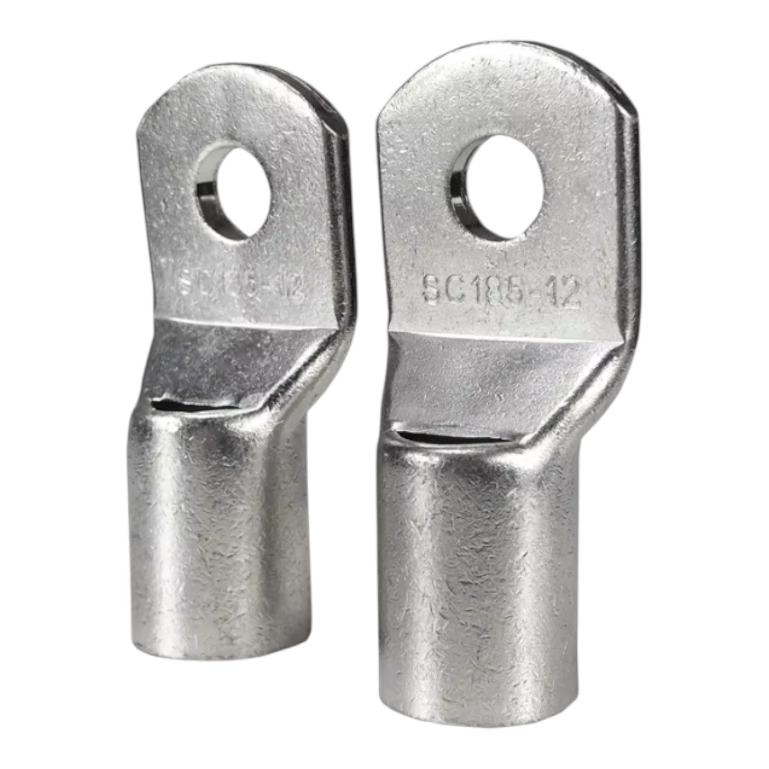 Two metal terminal connectors on a white background