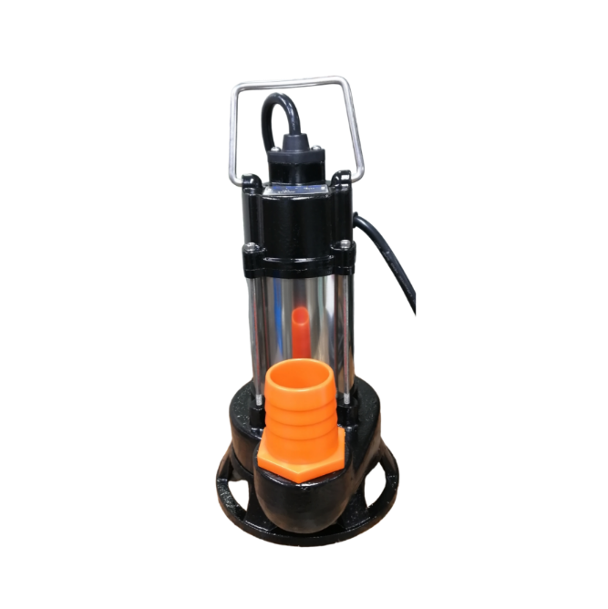 Showfou Taiwan Sewage Submersible Pump 220V with black and silver body and orange outlet