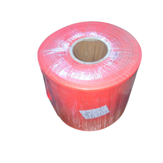 Roll of red plastic wrap on a white background