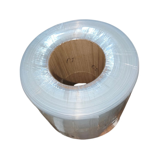 Roll of clear plastic wrap on a white background