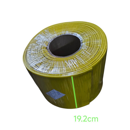 Roll of green tape with a label on a white background