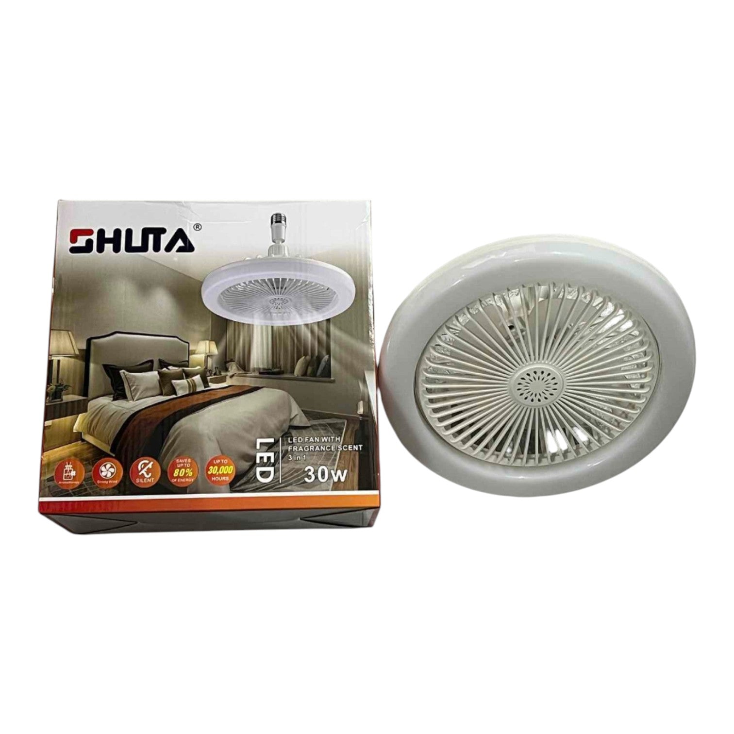 Shuta 30W LED Light with Fan and Fragrance Scent 3 in 1 Daylight 6500K STEF-8801 30W GRAY Electx Electrical Supply