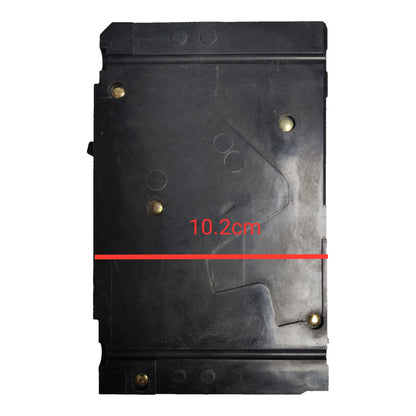 A black plastic replacement part or panel with brass-colored screws, featuring a red horizontal line and red text overlay indicating a width of 10.2cm, set against a plain white background.