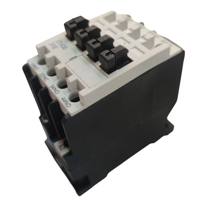 A 3-terminal contactor relay with a black plastic body and a white terminal housing, shown on a plain white background.