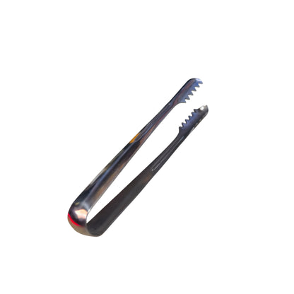 Metallic kitchen tongs on a white background