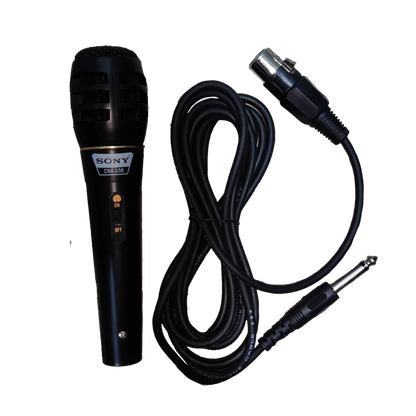 Sony microphone with microphone cord featuring on and off switch and XLR to 1/4 inch plug