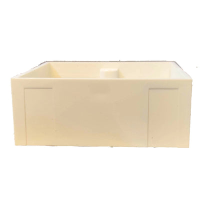 An off-white rectangular utility sink or tub with a molded front panel design, shown against a plain white background.