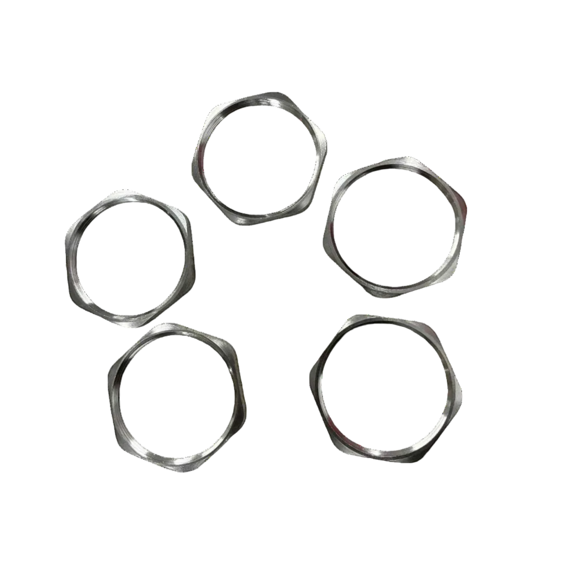 Five metallic rings of different sizes on a white background Stainless 48mm inner Thread with 5mm thickness Nut Electx Electrical Supply 10