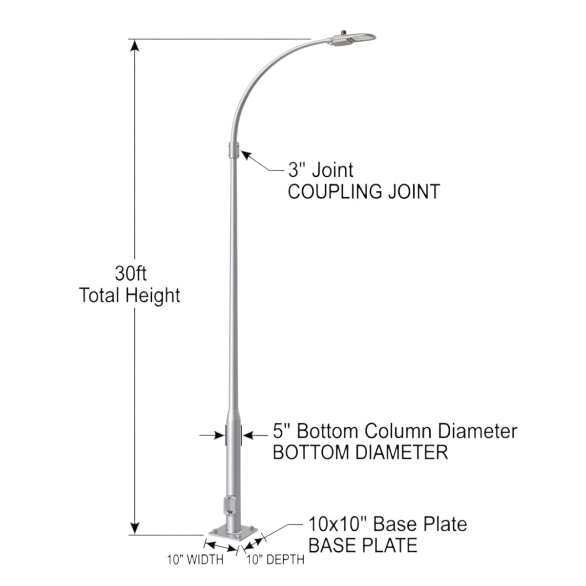 Street Lamp Post Single Arm Electro Galvanized Steel Available 10 Feet to 45 Feet or in Meters