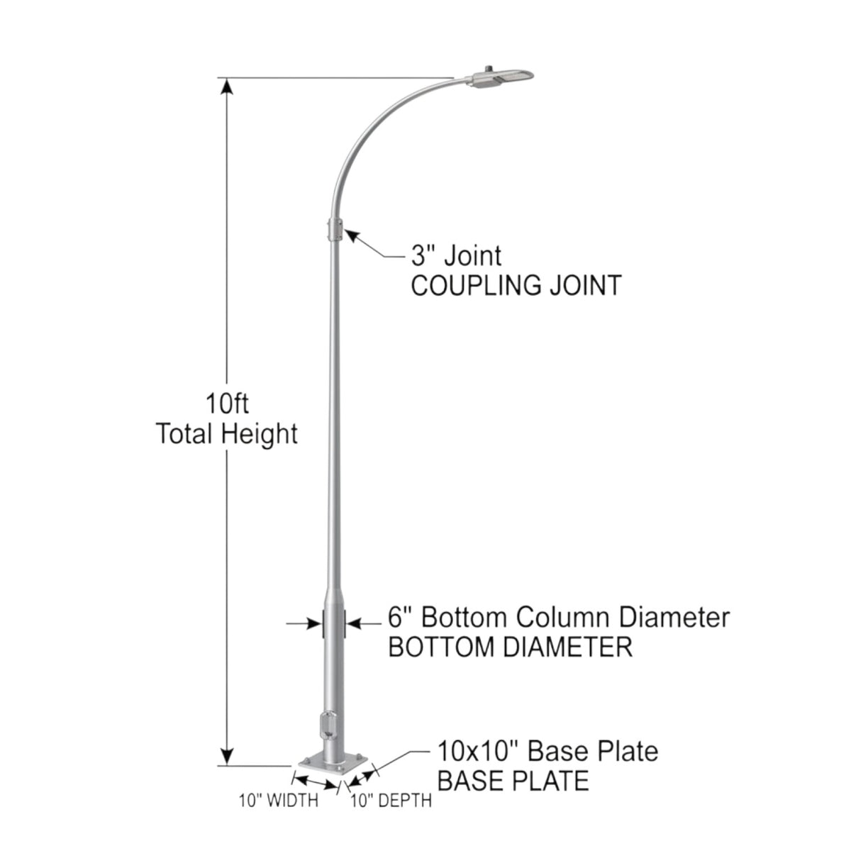 Street Lamp Post Single Arm Electro Galvanized Steel Available 10 Feet to 45 Feet or in Meters