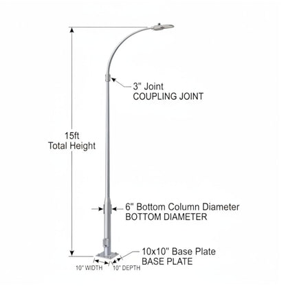 Street Lamp Post Single Arm Electro Galvanized Steel Available 10 Feet to 45 Feet or in Meters