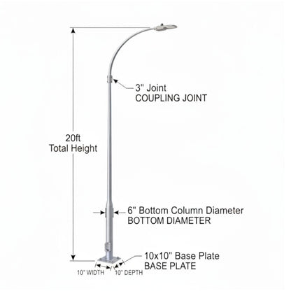 Street Lamp Post Single Arm Electro Galvanized Steel Available 10 Feet to 45 Feet or in Meters